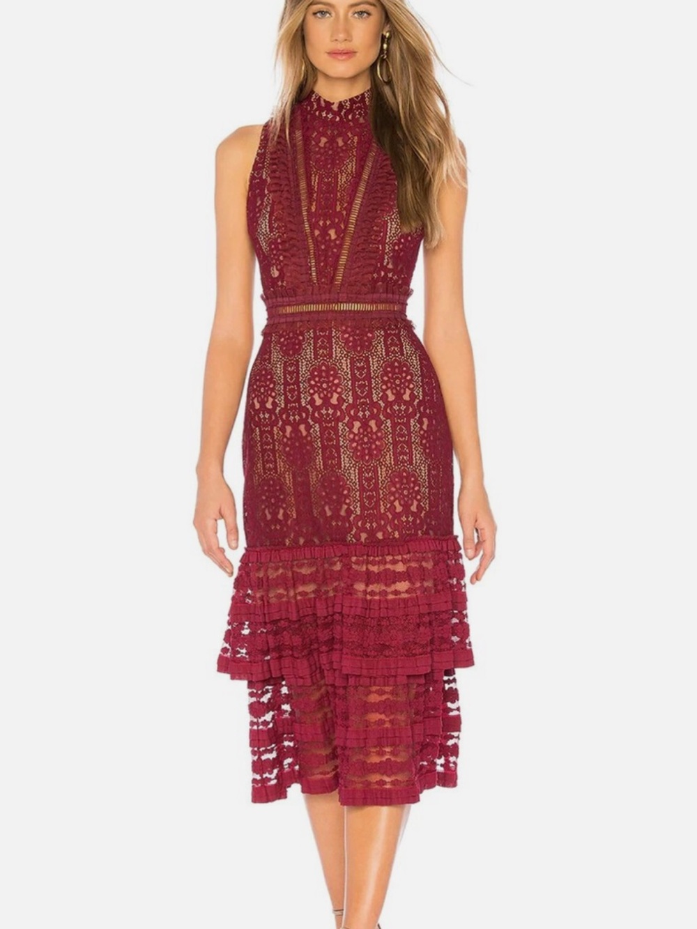 Endless Rose Burgundy Lace High-Neck Midi Dress